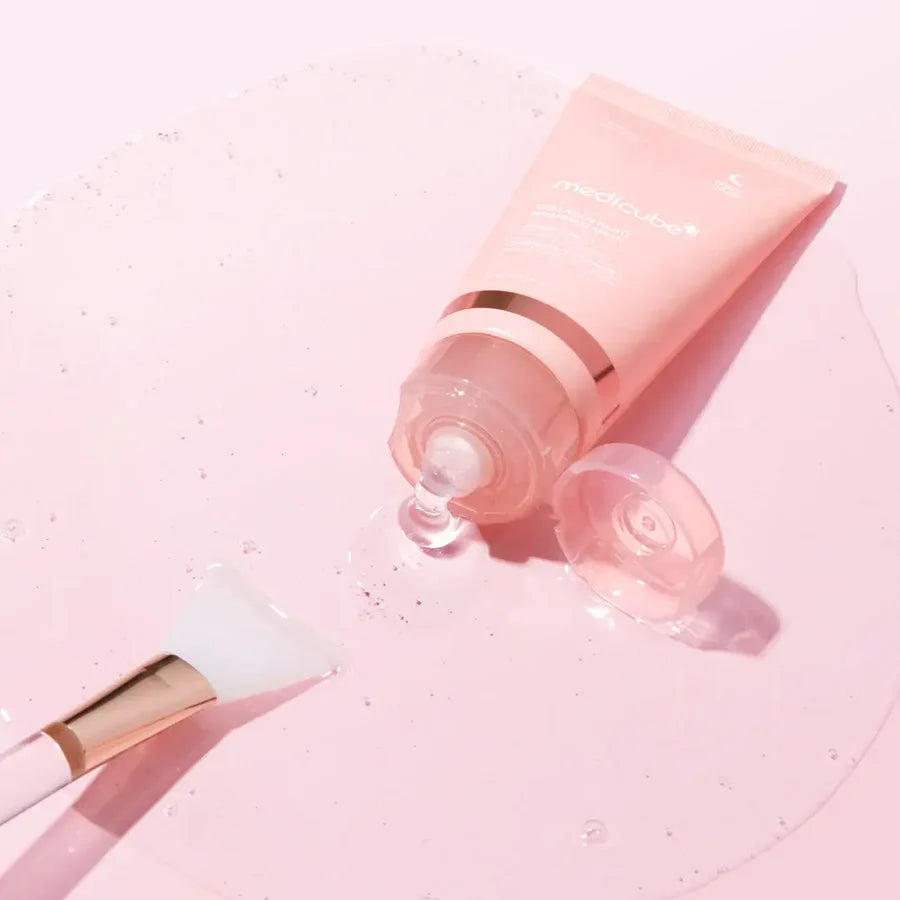 Mascarilla facial en gel de colageno, bote abierto.