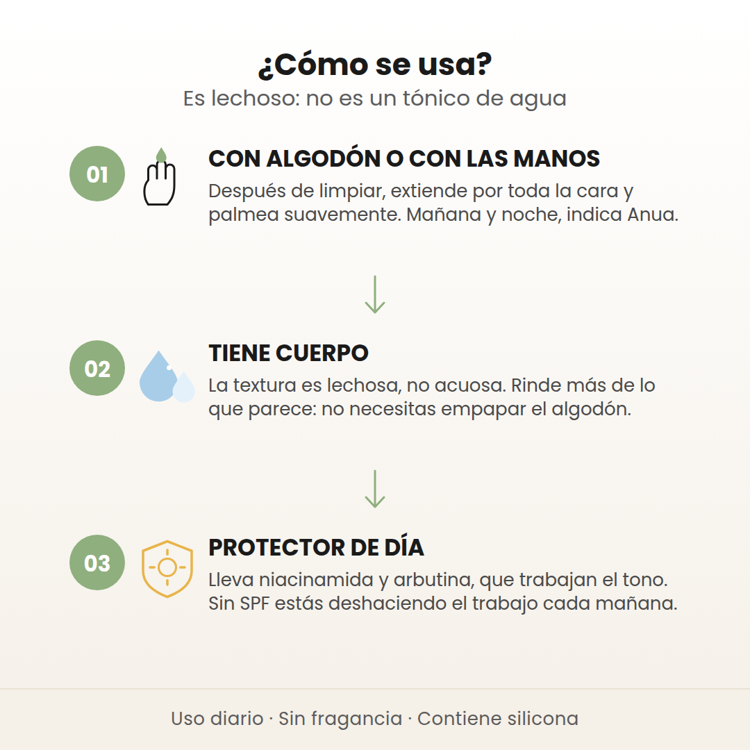 Cómo se usa el Rice 70 Glow: con algodón o manos, textura lechosa y protector solar de día