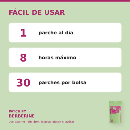 Patchify Berberine: 1 parche al día, 8 horas máximo, 30 parches por bolsa