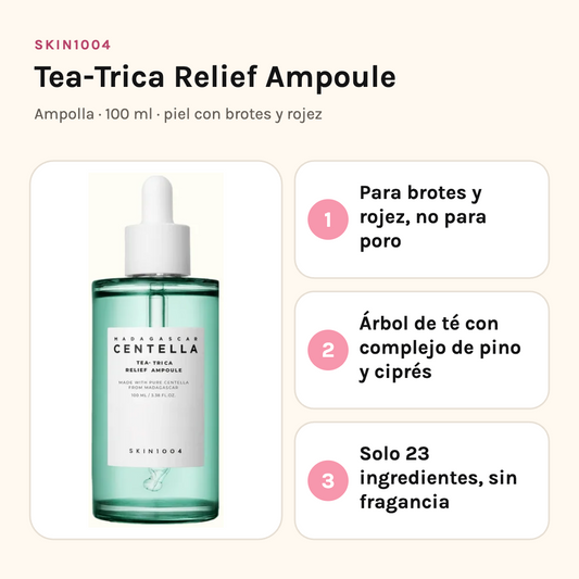 SKIN1004 Tea-Trica Relief Ampoule: para brotes y rojez, árbol de té con pino y ciprés, 23 ingredientes
