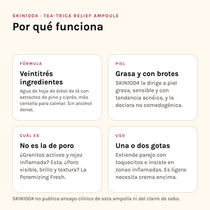 Por qué funciona SKIN1004 Tea-Trica Relief: fórmula, tipo de piel, cuál elegir y modo de uso