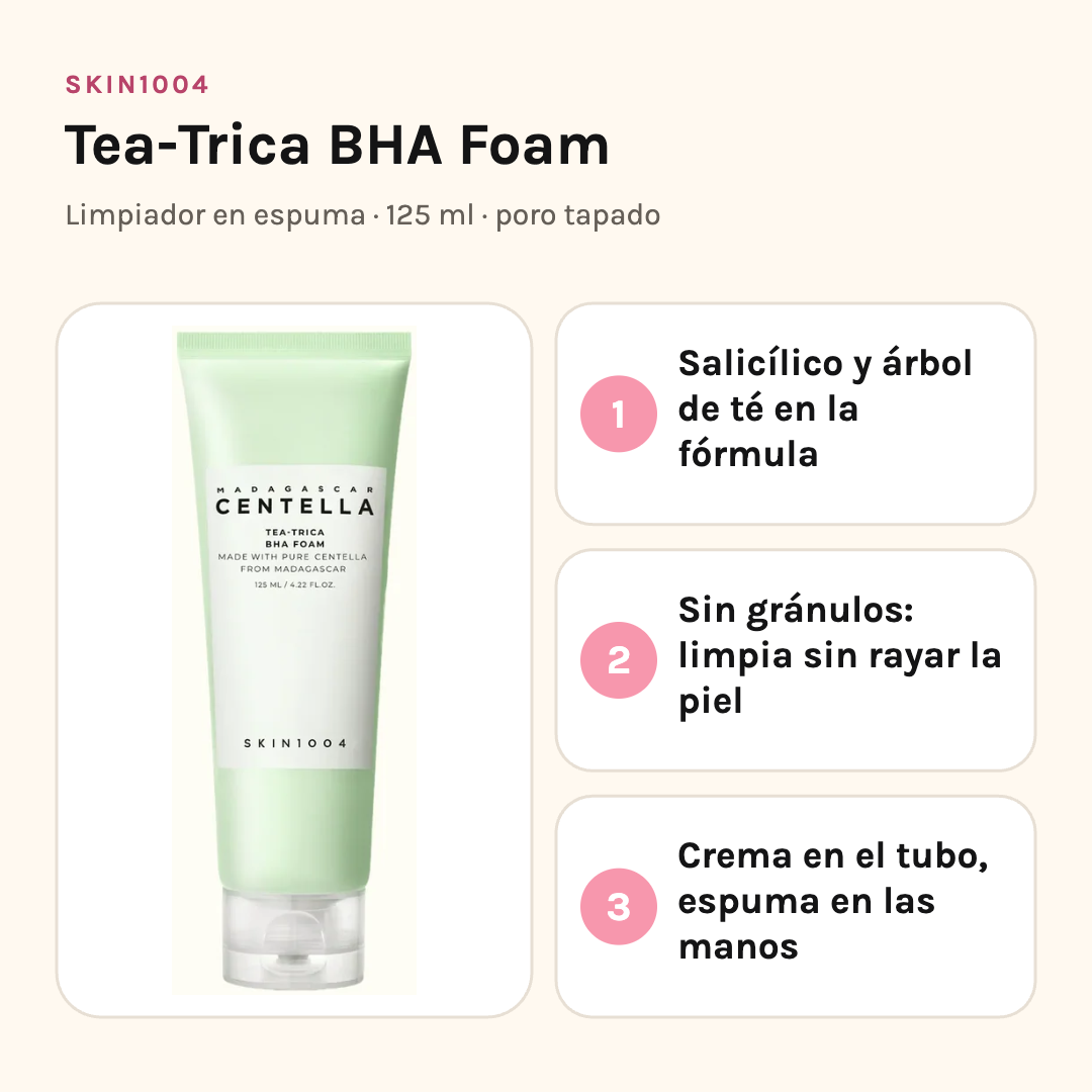 SKIN1004 Tea-Trica BHA Foam: salicílico y árbol de té, sin gránulos, crema que se vuelve espuma