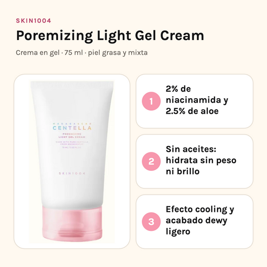 SKIN1004 Poremizing Gel Cream: 2% de niacinamida y 2.5% de aloe, sin aceites, efecto cooling