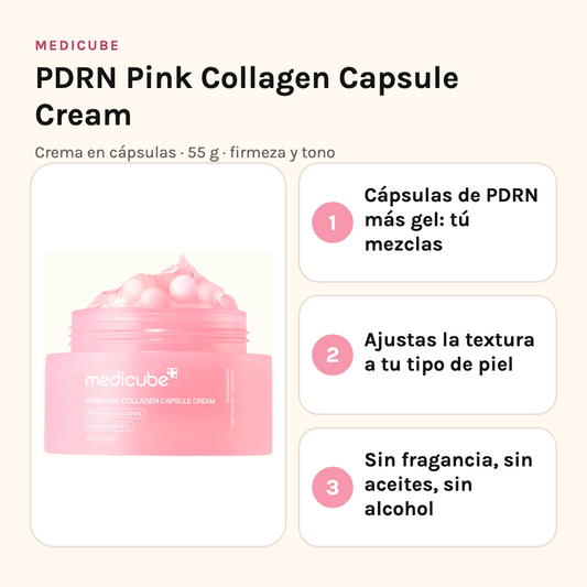 Medicube PDRN Capsule Cream: cápsulas de PDRN más gel, textura ajustable, sin fragancia ni aceites