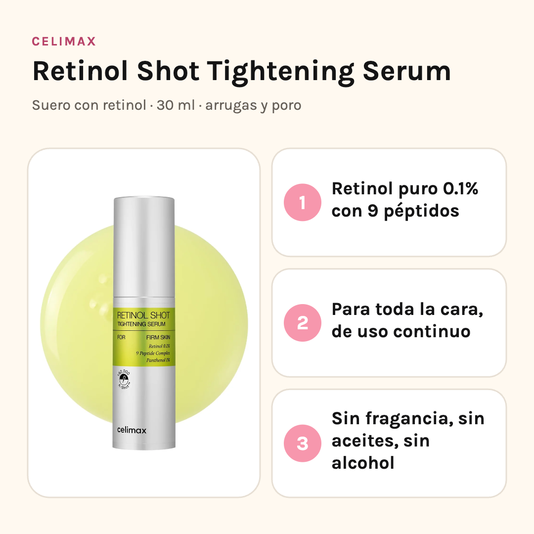 Celimax Retinol Shot Serum: retinol puro 0.1% con nueve péptidos, sin fragancia ni aceites ni alcohol