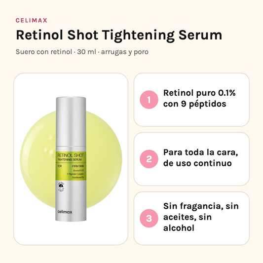 Celimax Retinol Shot Serum: retinol puro 0.1% con nueve péptidos, sin fragancia ni aceites ni alcohol