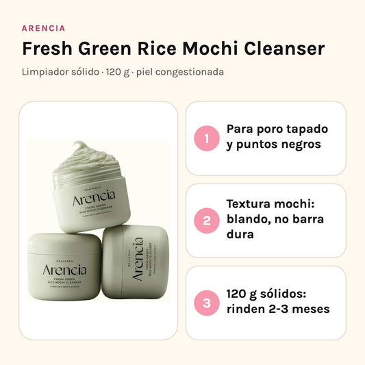 Arencia Green Rice Mochi Cleanser: para poro tapado y puntos negros, textura mochi, 120 g sólidos