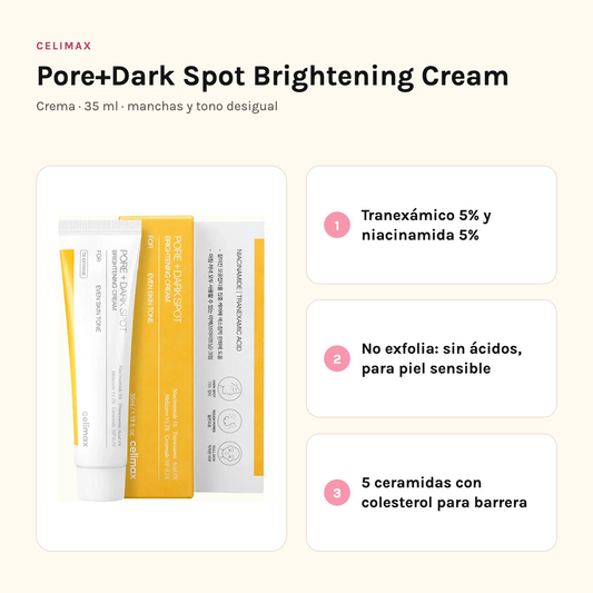 Celimax Dark Spot Cream: tranexámico 5% y niacinamida 5%, sin ácidos para piel sensible, cinco ceramidas con colesterol