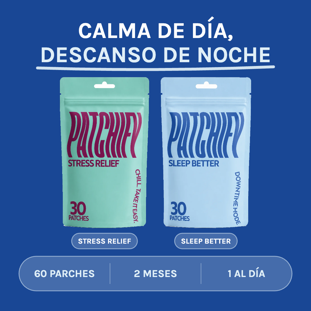 Patchify Duo Noche Tranquila: calma de día, descanso de noche. Stress Relief y Sleep Better, 60 parches.