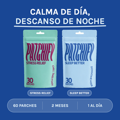 Patchify Duo Noche Tranquila: calma de día, descanso de noche. Stress Relief y Sleep Better, 60 parches.