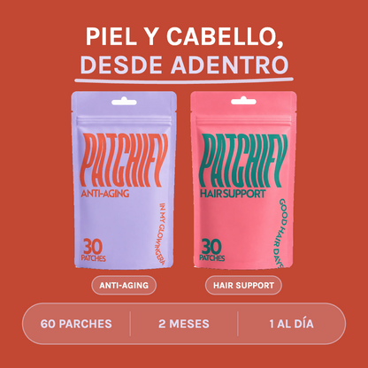Patchify Duo Glow: piel y cabello desde adentro. Anti-Aging y Hair Support, 60 parches.