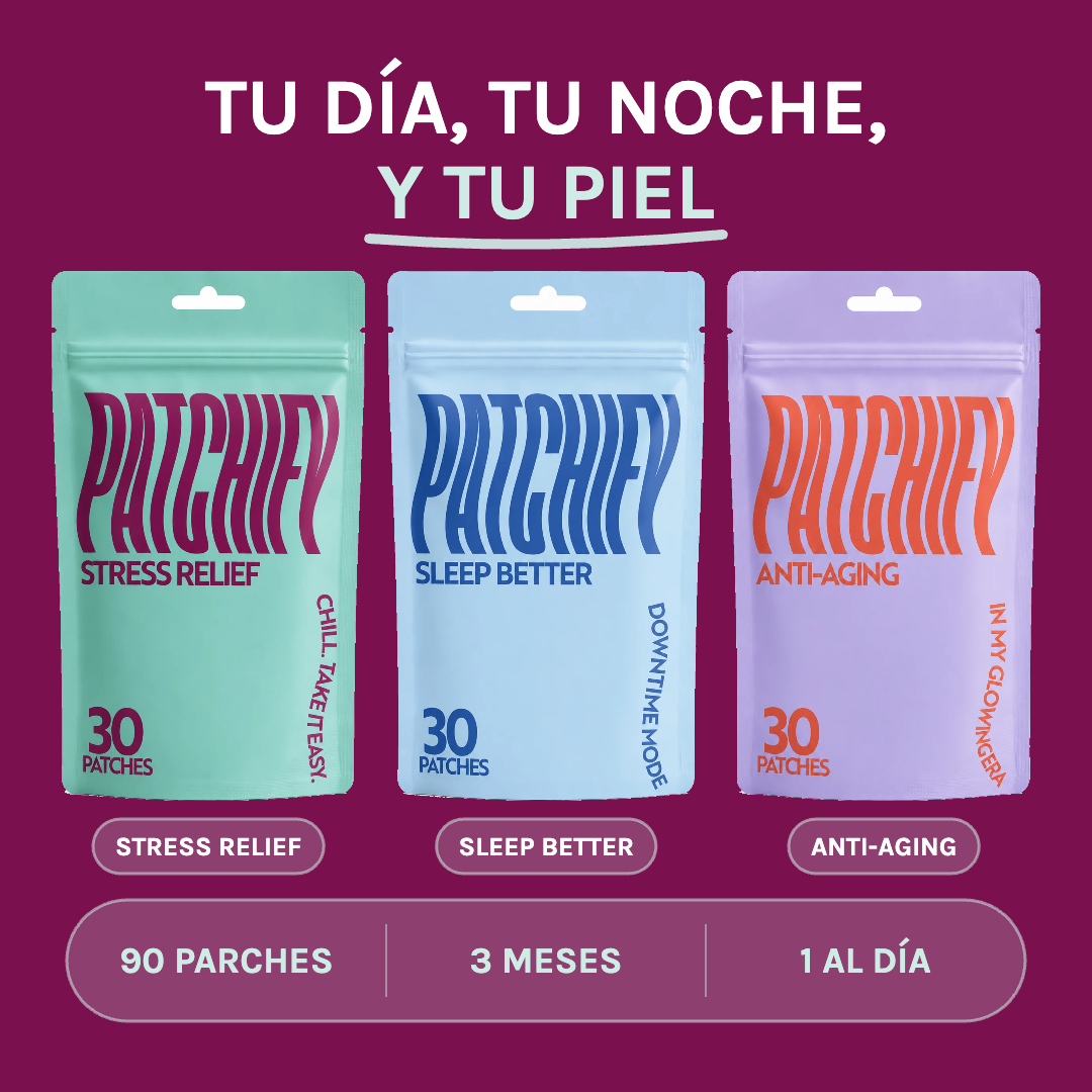 Patchify Trío Reset Total: tu día, tu noche y tu piel. Stress Relief, Sleep Better y Anti-Aging, 90 parches.