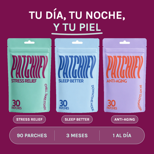 Patchify Trío Reset Total: tu día, tu noche y tu piel. Stress Relief, Sleep Better y Anti-Aging, 90 parches.