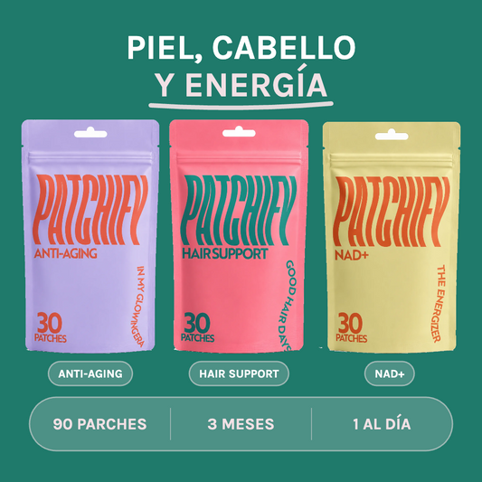 Patchify Trío Belleza: piel, cabello y energía. Anti-Aging, Hair Support y NAD+, 90 parches.