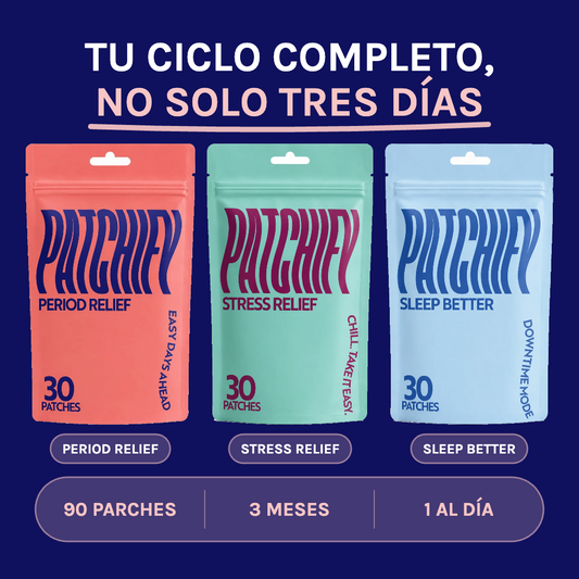 Patchify Trío Tus Días: tu ciclo completo, no solo tres días. Period Relief, Stress Relief y Sleep Better, 90 parches.