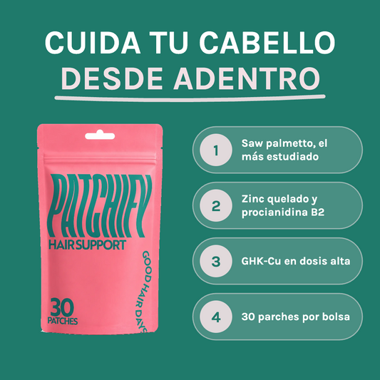 Patchify Hair Support: cuida tu cabello desde adentro. Parche con saw palmetto, zinc y más.
