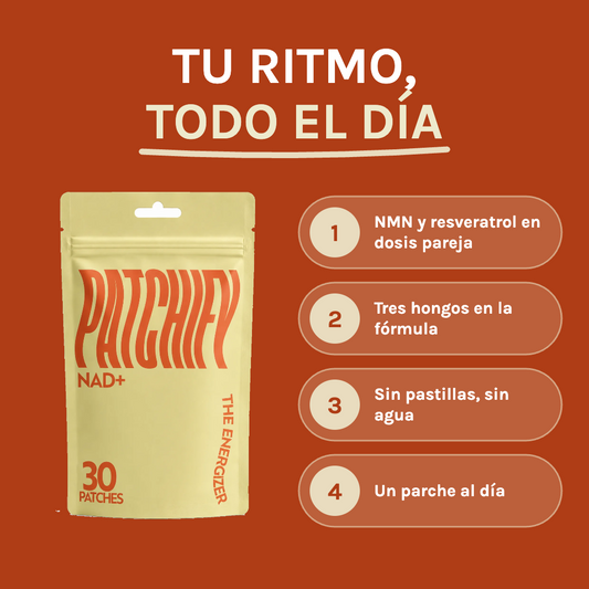 Patchify NAD+: tu ritmo, todo el día. Parche con NMN, resveratrol y más.
