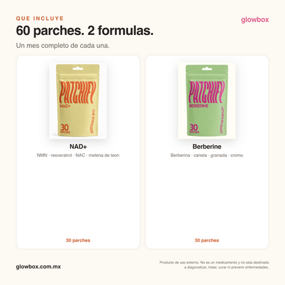 Qué incluye el Duo Energía: 30 parches de NAD+ y 30 de Berberine