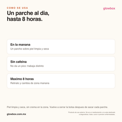 Cómo se usa Patchify: un parche al día, hasta 8 horas, sobre piel limpia y seca