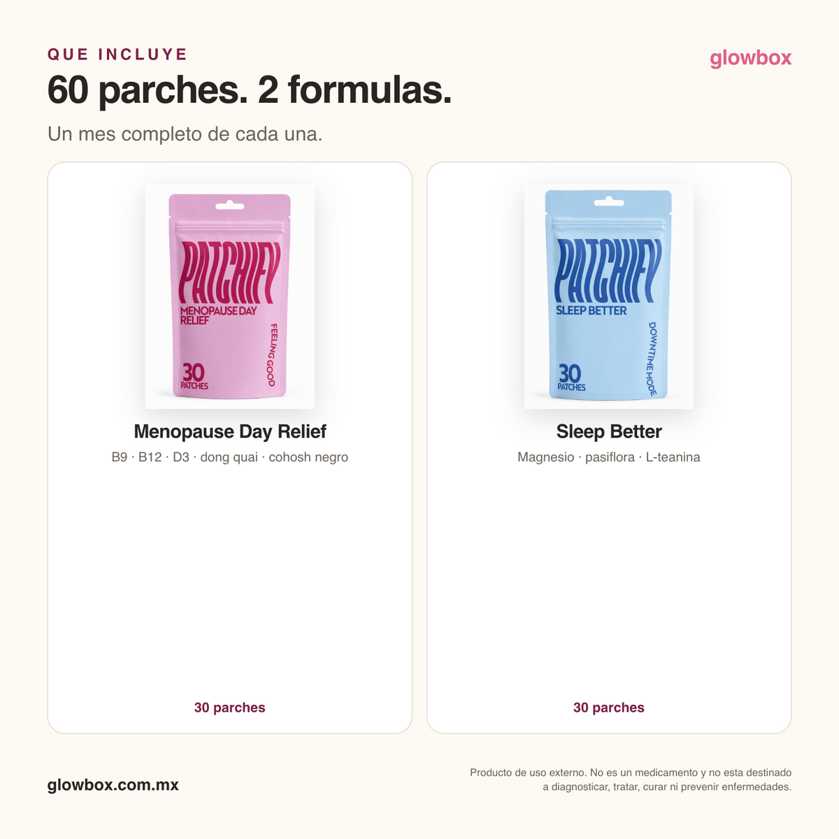 Qué incluye el Duo Esta Etapa: 30 parches de Menopause Day Relief y 30 de Sleep Better