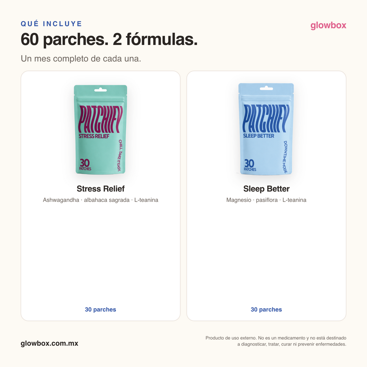 Qué incluye el Duo Noche Tranquila: 30 parches de Stress Relief y 30 de Sleep Better