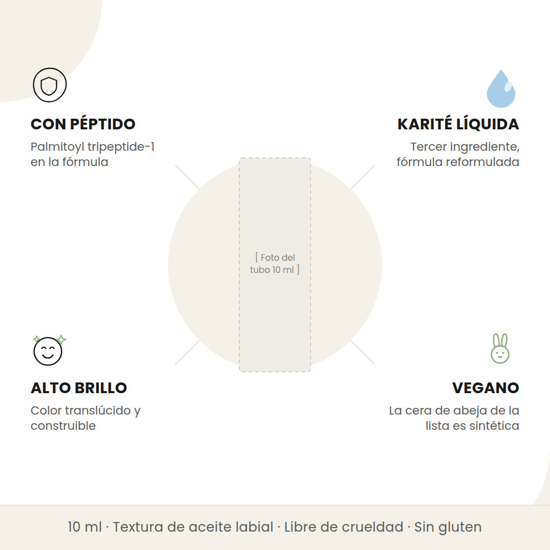 Beneficios del Rhode Peptide Lip Tint: péptido, karité líquida, alto brillo y vegano