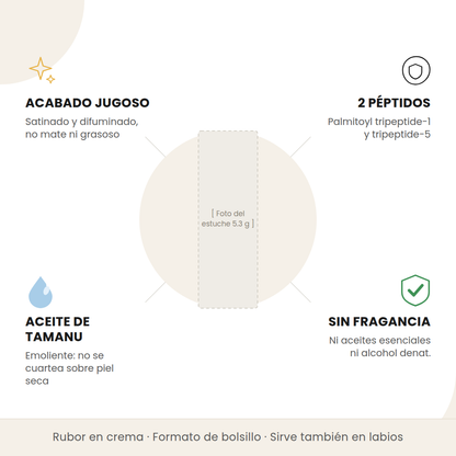 Beneficios del Rhode Pocket Blush: acabado satinado, péptidos, aceite de tamanu y fórmula sin fragancia