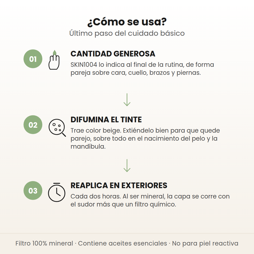 Cómo se usa el Air-Fit Suncream Plus en 3 pasos: cantidad generosa, difuminar el tinte y reaplicar