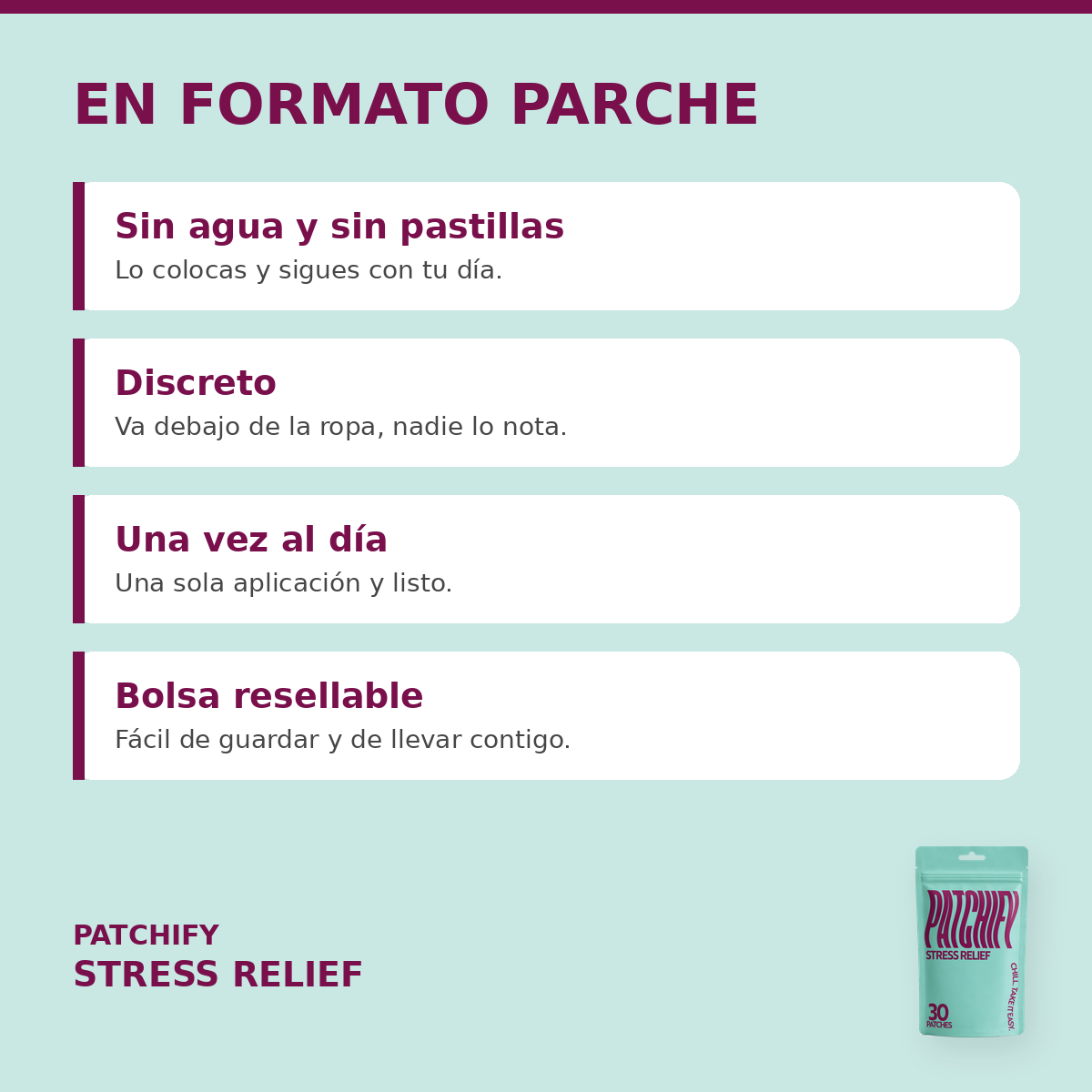 Patchify Stress Relief | Parches para calma y balance diario - 30 piezas