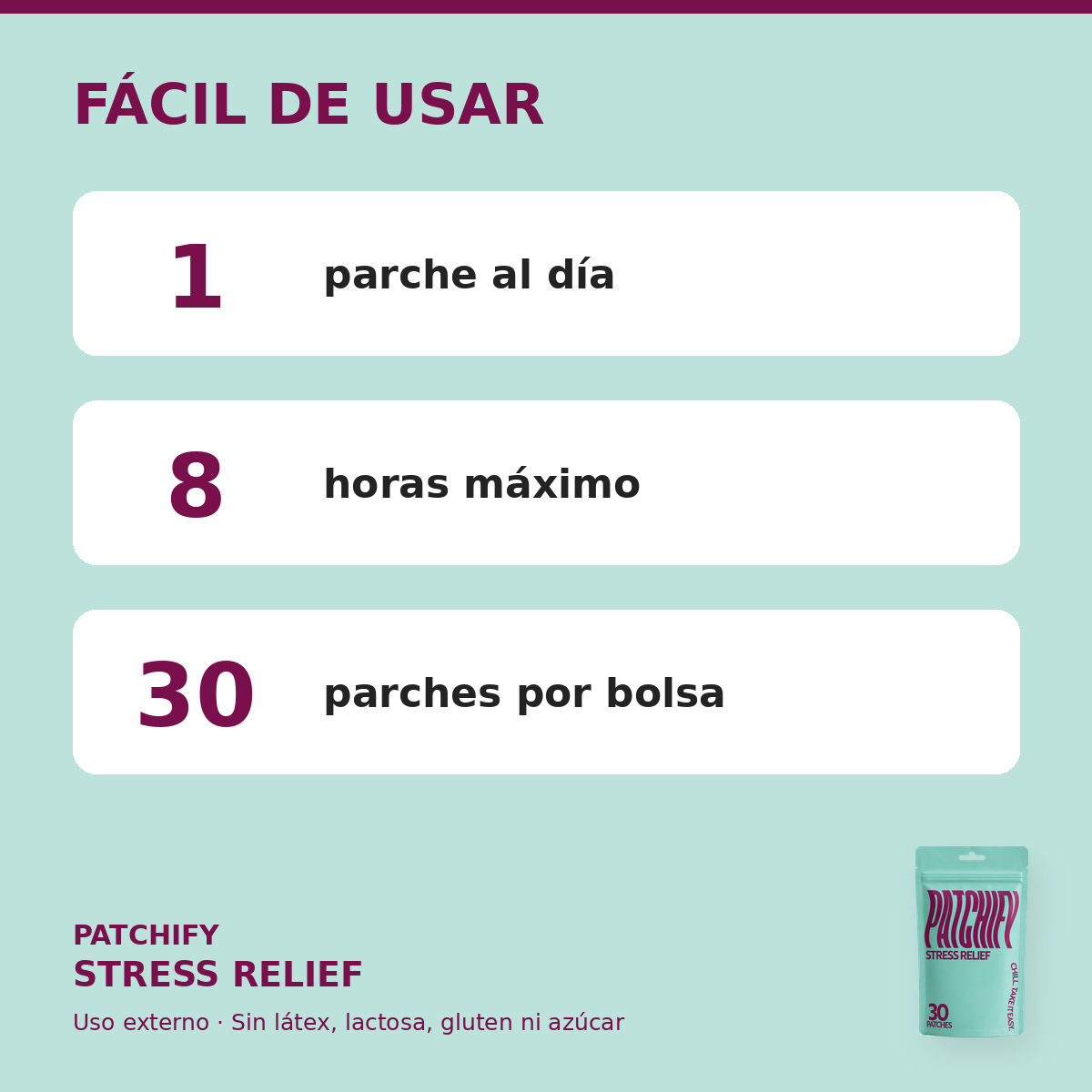 Patchify Stress Relief | Parches para calma y balance diario - 30 piezas