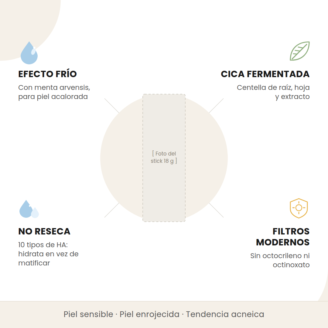 Beneficios del Tocobo Cica Cooling Sun Stick: efecto frío con menta arvensis, cica fermentada, hidratación y filtros modernos